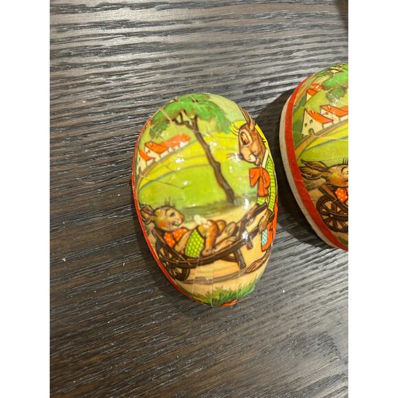 Vintage German papermache Easter egg whimsical rabbit scene - Picture 7 of 8